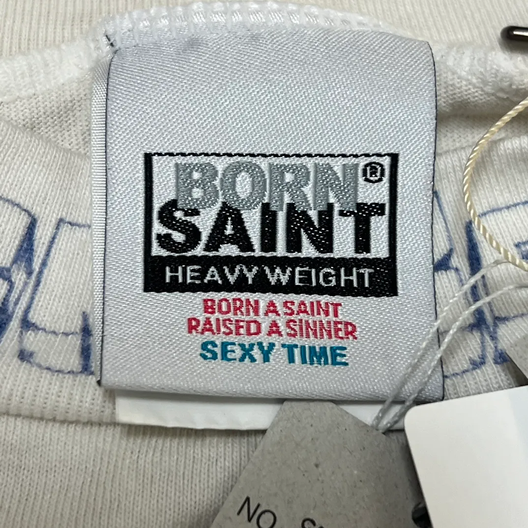 More details SAINT Mxxxxxx × BORNXRAISED BR_LS TEE/LA/WHT latest joint model LA diamond all-over long sleeves off-white S-XL super heavy work started in February, lasted three months, super complex 36 sets of screens, sketches and pictures to doubt life, super perfect reproduction of printing, genuine Czech diamonds, no pressure re-engraving